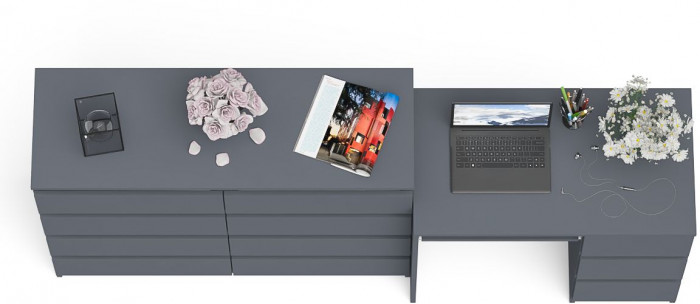 Мори Стол компьютерный МС-6 правый + Комод МК1200.8, цвет графит, ШхГхВ 210,4х50х94 см., выдвижные ящики справа, НЕ универсальная сборка