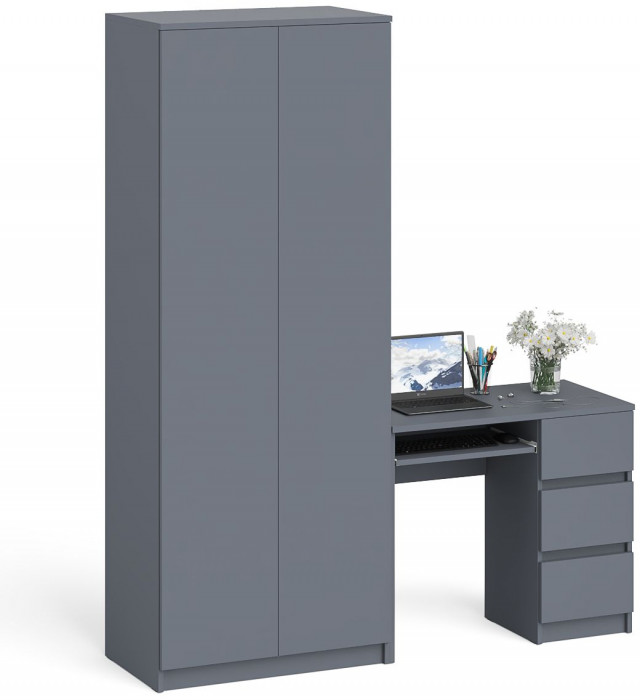 Мори Стол компьютерный МС-6 правый + Шкаф МШ800.1, цвет графит, ШхГхВ 170,4х50,4х209,6 см., выдвижные ящики справа, НЕ универсальная сборка