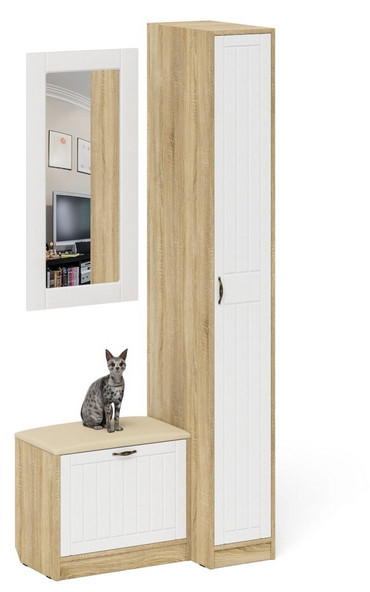 Прихожая П-6 Компоновка № 40, цвет дуб сонома/фасады МДФ белое дерево фрезеровка прованс, ШхГхВ 90х50х210 см., универсальная сборка