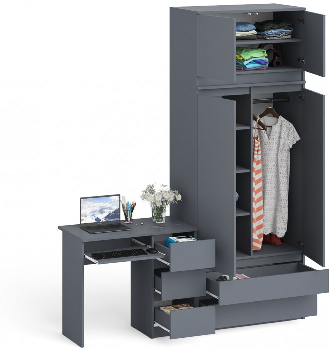 Мори компьютерный стол МС-6 правый + Шкаф МШ900.1 + Антресоль МА900.1, графит