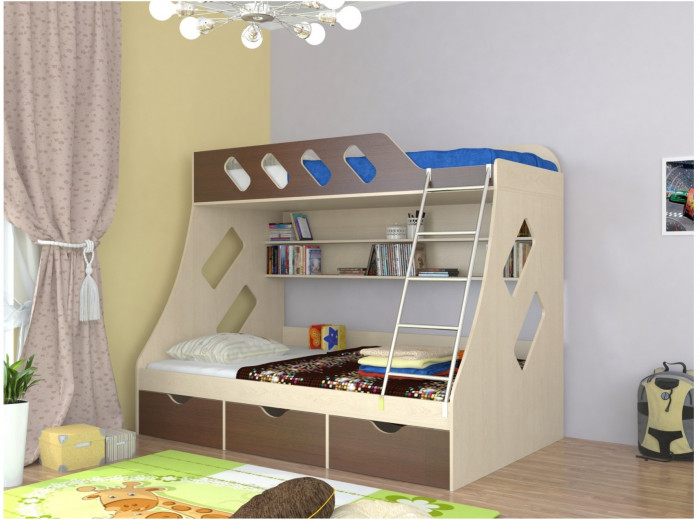 Дельта-20.01 Детская двухъярусная кровать с лестницей (Мультицвет, Дуб молочный)