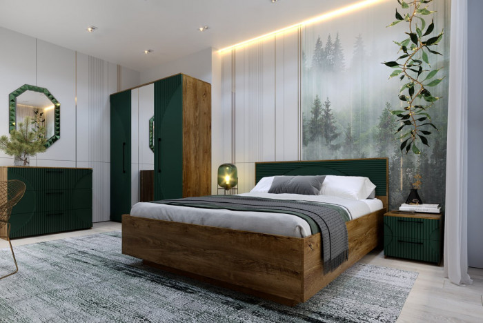 Кровать КИНГ-САЙЗ 180х200 "Монтале" с ПМ - Дуб канзас/Зеленый матовый