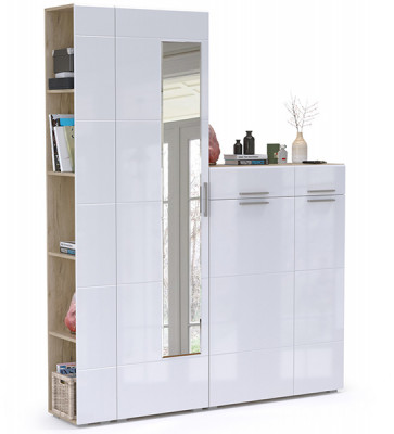 Лайн Прихожая № 12, дуб крафт серый/фасады МДФ белый глянец