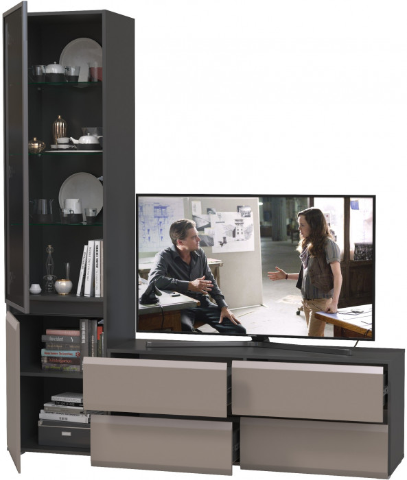 Сидней Комплектация № 009, цвет корпус: антрацит/фасады: МДФ веллюто капучино, ШхГхВ 179,9х41,3х205,2 см., ниша для ТВ 129х41х100 см., универс. сборка