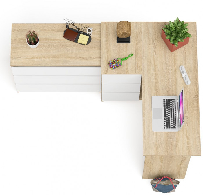 Мори компьютерный стол МС-16 левый + Комод МК800.1, дуб сонома/белый