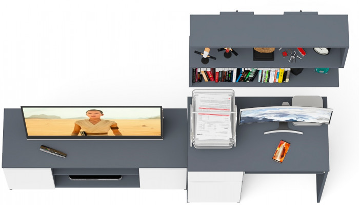 Мори Стол компьютерный МС-1 левый + Тумба МТВ1200.1 + Полка 900, цвет графит/белый, ШхГхВ 210,4х50х209,6 см., НЕ универсальная сборка