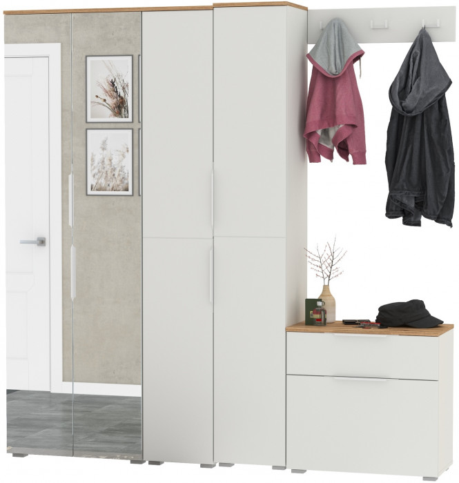 Октава Прихожая 30, белый шагрень/дуб крафт золотой/фасады МДФ белый шагрень