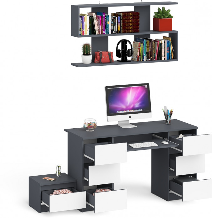 Мори Стол компьютерный МС-2 + Тумба ТМП400.1 + Полка 1200, цвет графит/белый, ШхГхВ 175,8х50х209,6 см., универсальная сборка