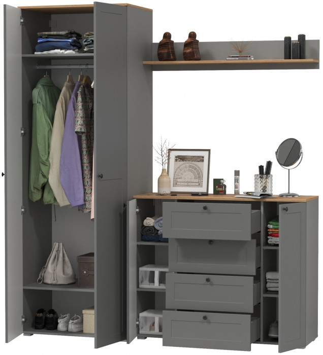 Остин Прихожая 62, серый графит/дуб крафт золотой