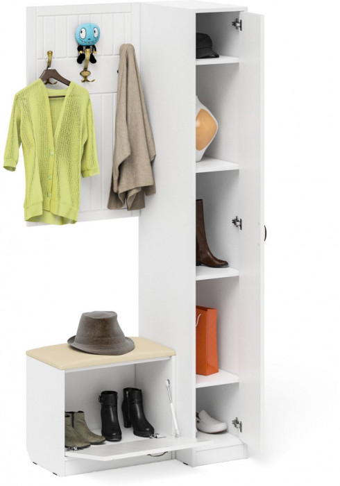 Прихожая П-6 Компоновка № 41, белая шагрень/фасады МДФ белое дерево фрезеровка прованс