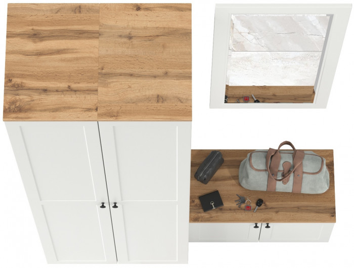 Остин Прихожая 36, цвет белый шагрень/дуб крафт золотой, ШхГхВ 160х54,3х229,6 см., универсальная сборка