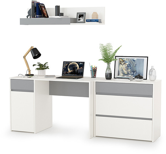 Торонто 12.149 Стол + 13.321 Комод + 16.475 Полка, белый шагрень/стальной серый