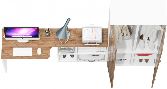 Лидер-8 Стол + Пенал МД 21Б + Пенал МД 21Б, белый шагрень/крафт золото