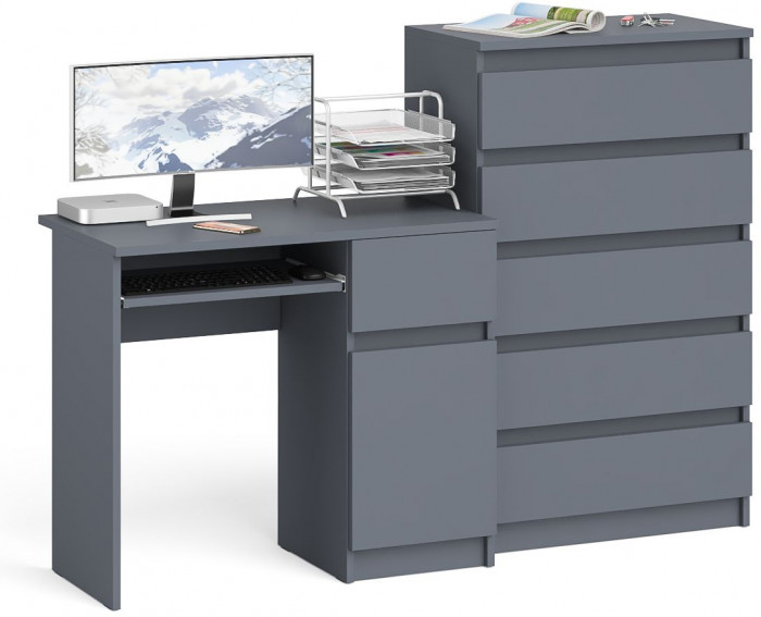 Мори компьютерный стол МС-1 правый + Комод МК700.5, графит