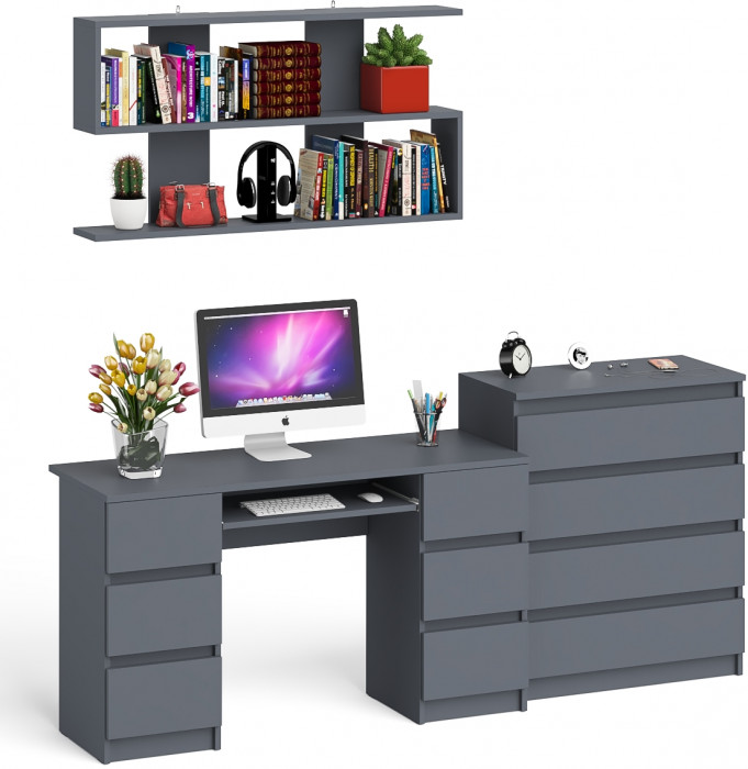Мори компьютерный стол МС-2 + Комод МК800.4 + Полка 1200, графит