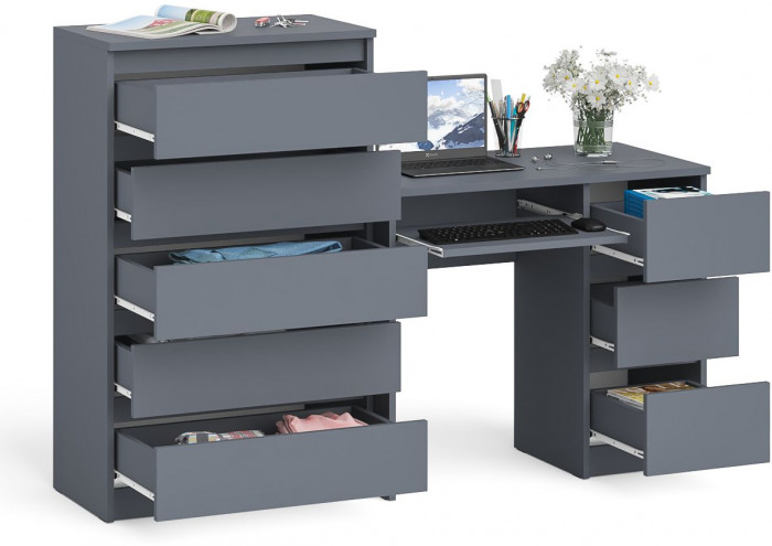 Мори компьютерный стол МС-6 правый + Комод МК700.5, графит
