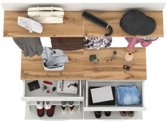 Октава Прихожая 03, белый шагрень/дуб крафт золотой/фасады МДФ белый шагрень