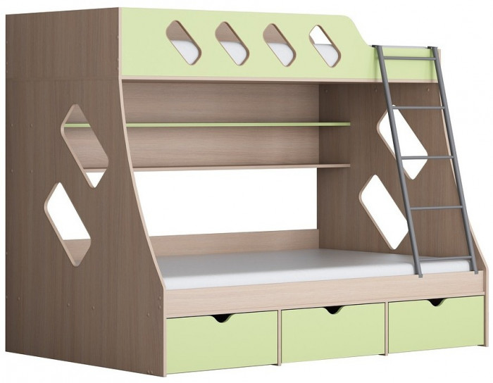 Дельта-20.01 Детская двухъярусная кровать с лестницей (Мультицвет, Белый)