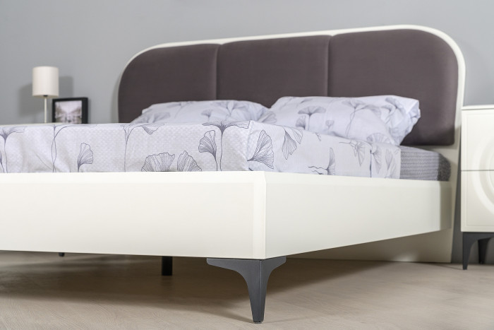 Валенсия Спальня 11.36.02 Кровать БЕЗ ортопеда, цвет ЛДСП белый шагрень/МДФ бел шагрень/ткань велутто 19, ШхГхВ 174х204х103,8 см., 1600х2000, б/м, б/о