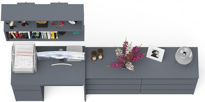 Мори компьютерный стол МС-1 левый + Комод МК1380.6 + Полка 900, графит