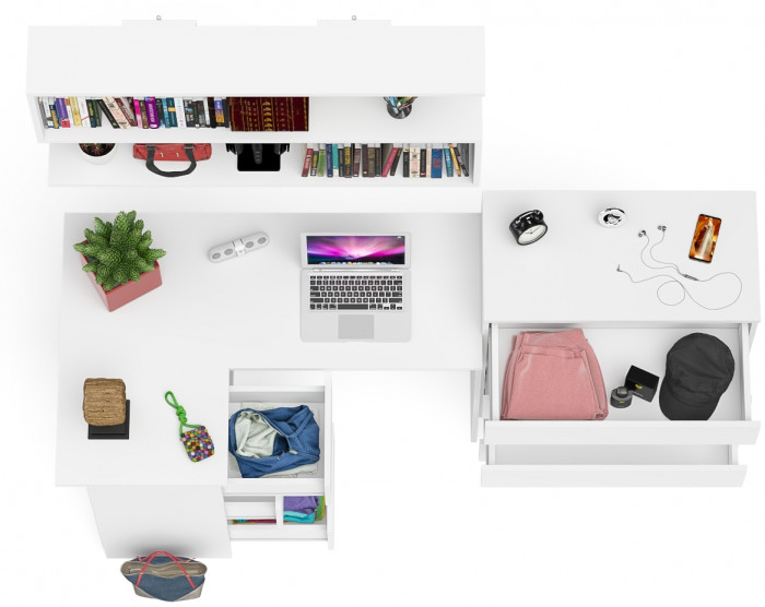 Мори компьютерный стол МС-16 левый + Комод МК800.4 + Полка 1200, белый