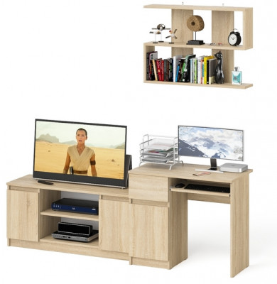 Мори Стол компьютерный МС-1 левый + Тумба МТВ1200.1 + Полка 900, цвет дуб сонома, ШхГхВ 210,4х50х209,6 см., НЕ универсальная сборка