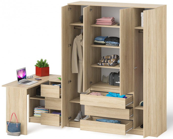 Мори Стол компьютерный МС-16 правый + Шкаф МШ1600.1, цвет дуб сонома, ШхГхВ 284,8х84,9х209,6 см., выдвижные ящики справа, НЕ универсальная сборка