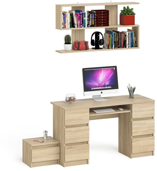 Мори Стол компьютерный МС-2 + Тумба ТМП400.1 + Полка 1200, цвет дуб сонома, ШхГхВ 175,8х50х209,6 см., универсальная сборка