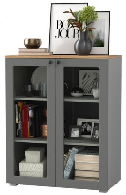 Остин 16.394.01 Шкаф-витрина(тумба), серый графит/дуб крафт золотой