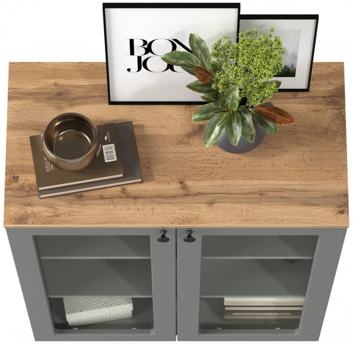 Остин 16.394.01 Шкаф-витрина(тумба), серый графит/дуб крафт золотой