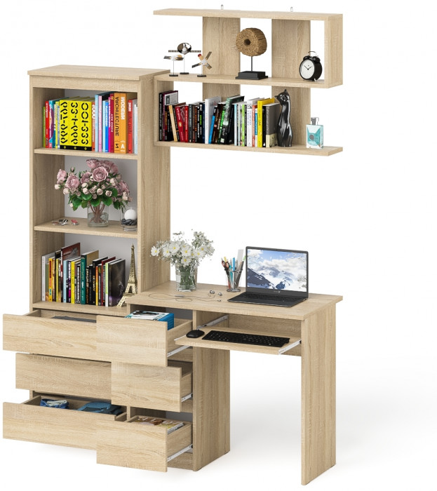 Мори Стол компьютерный МС-6 левый + Стеллаж МСТ600.3 + Полка 900, цвет дуб сонома, ШхГхВ 150,4х50х209,6 см., НЕ универсальная сборка