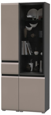 Сидней 13.202 Шкаф с ящиком + Шкаф-витрина 13.201, корпус: антрацит/фасады: МДФ веллюто капучино/стекло