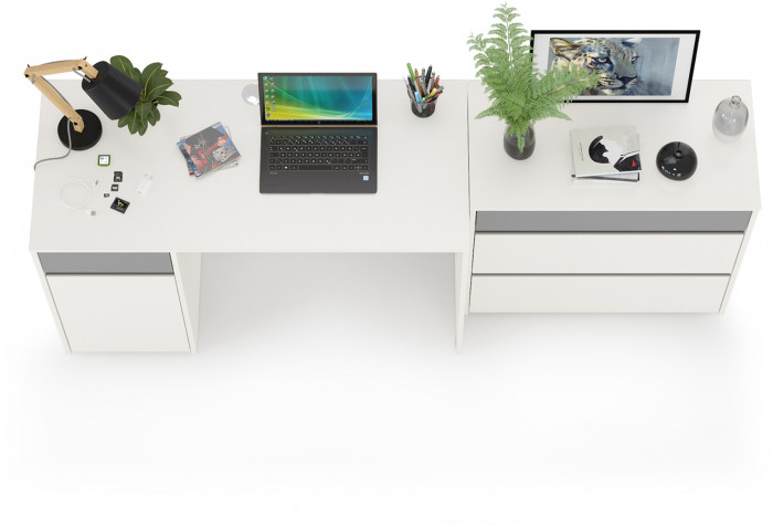 Торонто 12.149 Стол + 13.321 Комод, белый шагрень/стальной серый