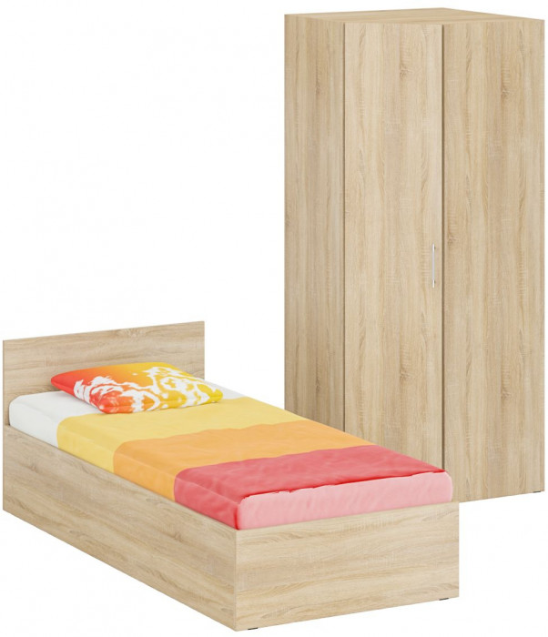 Кровать 0900 + угловой шкаф Стандарт, дуб сонома