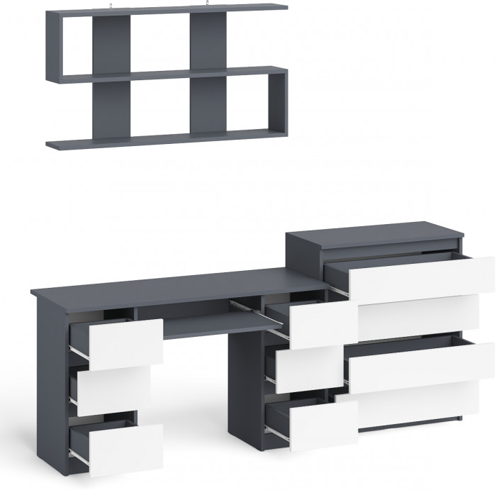 Мори компьютерный стол МС-2 + Комод МК800.4 + Полка 1200, графит/белый
