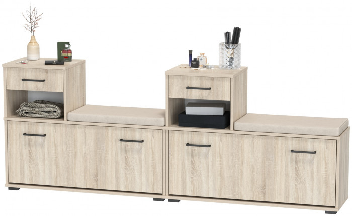 Лира ГК 2-0714+2-0714дубсон Тумба под обувь, цвет дуб сонома, ШхГхВ 200х33х75,5 см., универсальная сборка