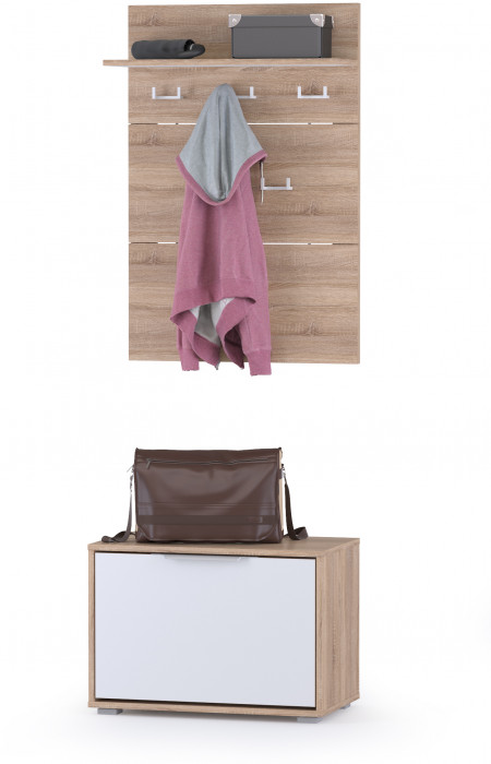 Куба Прихожая 3, обувница 13.58 + Вешалка 10.122, цвет дуб сонома/белый премиум, ШхГхВ 65х38,3х210,6 см.