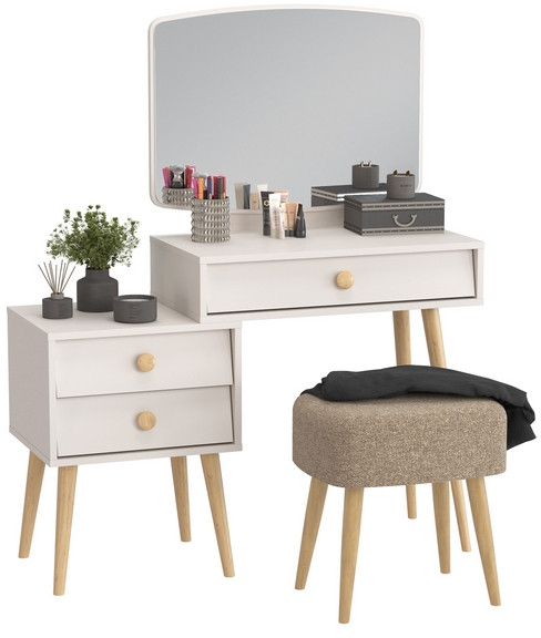 Афина Спальня 4-25901М1к.с. Трюмо + Банкетка 6-5135ТКШкор Полли, цвет кашемир серый/ткань коричневая, ШхГхВ 105х38,6х129 + 44х34х45 см., универс. сб.