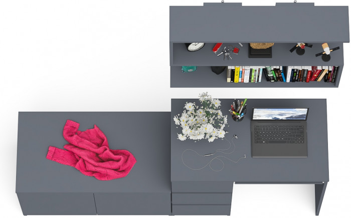 Мори компьютерный стол МС-6 левый + Тумба МА900.1 + Полка 900, графит