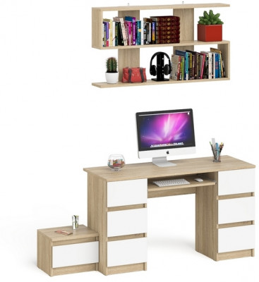 Мори Стол компьютерный МС-2 + Тумба ТМП400.1 + Полка 1200, цвет дуб сонома/белый, ШхГхВ 175,8х50х209,6 см., универсальная сборка