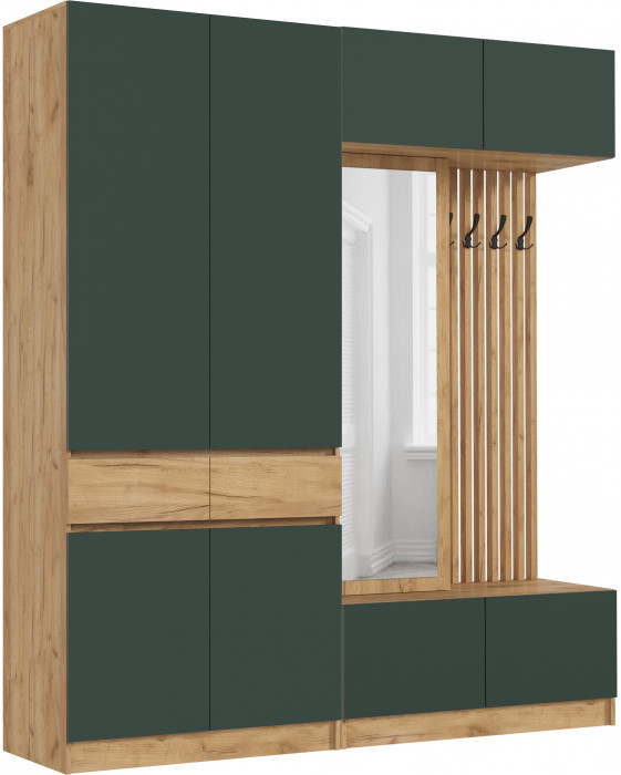 Модульная прихожая Роджинамиф, композиция 2 Крафт Золотой/Изумрудный