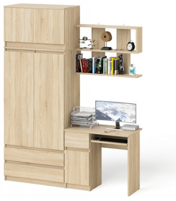 Мори компьютерный стол МС-1 левый + Шкаф МШ900.1 + Антресоль МА900.1 + Полка 900, дуб сонома