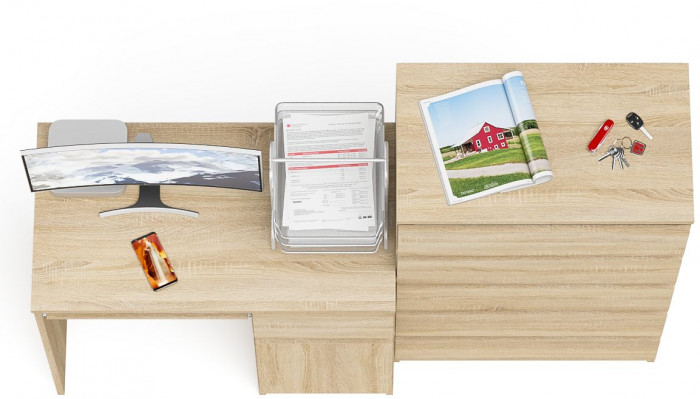 Мори компьютерный стол МС-1 правый + Комод МК700.5, дуб сонома