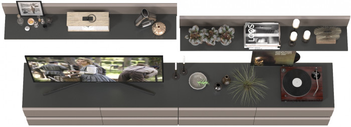 Сидней Комплектация № 044, цвет корпус: антрацит/фасады: МДФ веллюто капучино, ШхГхВ 260х41,3х200 см., ниша для ТВ 130х41х100 см., универс. сборка