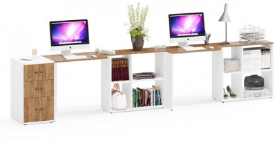 Лидер-8 Стол + Стол + Тумба МД 3.16, белый шагрень/крафт золото