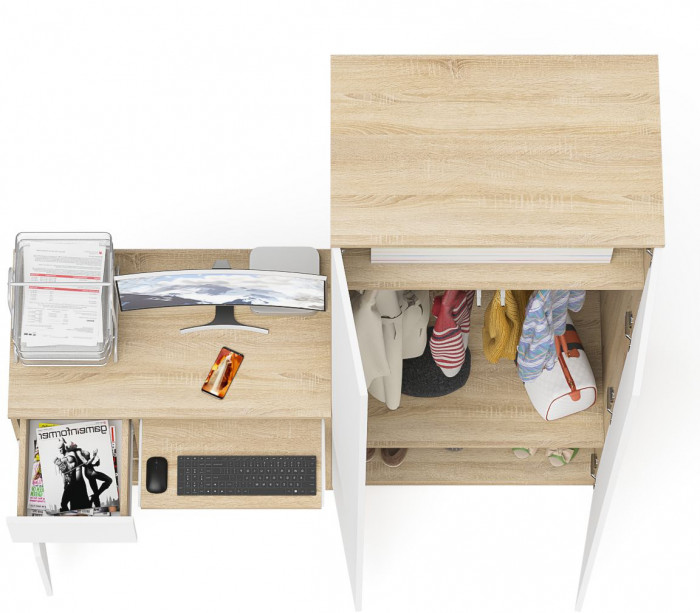 Мори компьютерный стол МС-1 левый + Шкаф МШ800.1, дуб сонома/белый