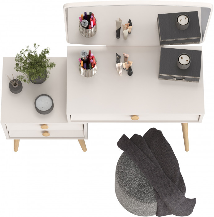 Афина Спальня 4-25901М1к.с. Трюмо + Банкетка 6-5137ТКШтем.серый Марта, цвет кашемир серый/ткань тёмно-серая, ШхГхВ 105х38,6х129 + 36х36х46 см, ун. сб.