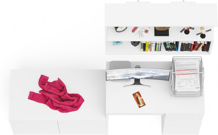 Мори Стол компьютерный МС-1 правый + Тумба МА900.1 + Полка 900, цвет белый, ШхГхВ 180,4х50,4х209,6 см., НЕ универсальная сборка