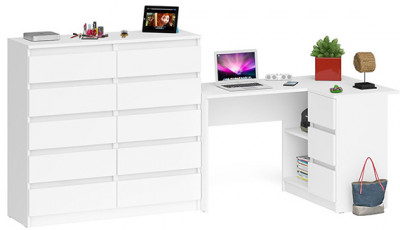 Мори Стол компьютерный МС-16 правый + Комод МК1200.10, цвет белый, ШхГхВ 244,8х84,9х115 см., выдвижные ящики справа, НЕ универсальная сборка