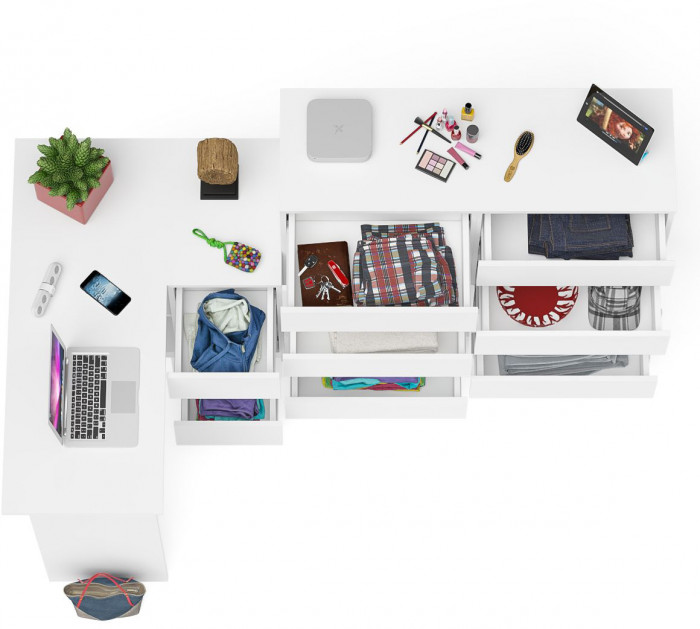 Мори Стол компьютерный МС-16 правый + Комод МК1200.10, цвет белый, ШхГхВ 244,8х84,9х115 см., выдвижные ящики справа, НЕ универсальная сборка